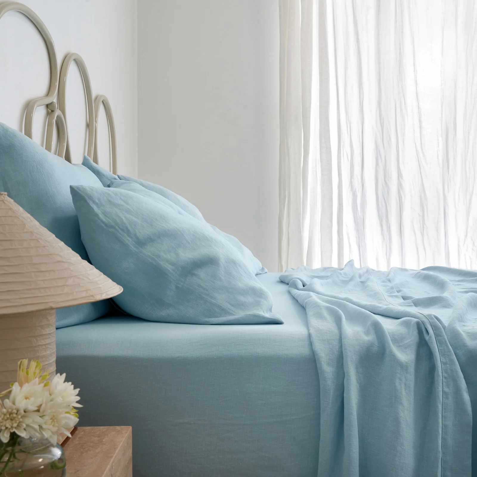 French Flax Linen Sheet Set in Sky Blue - Image 12
