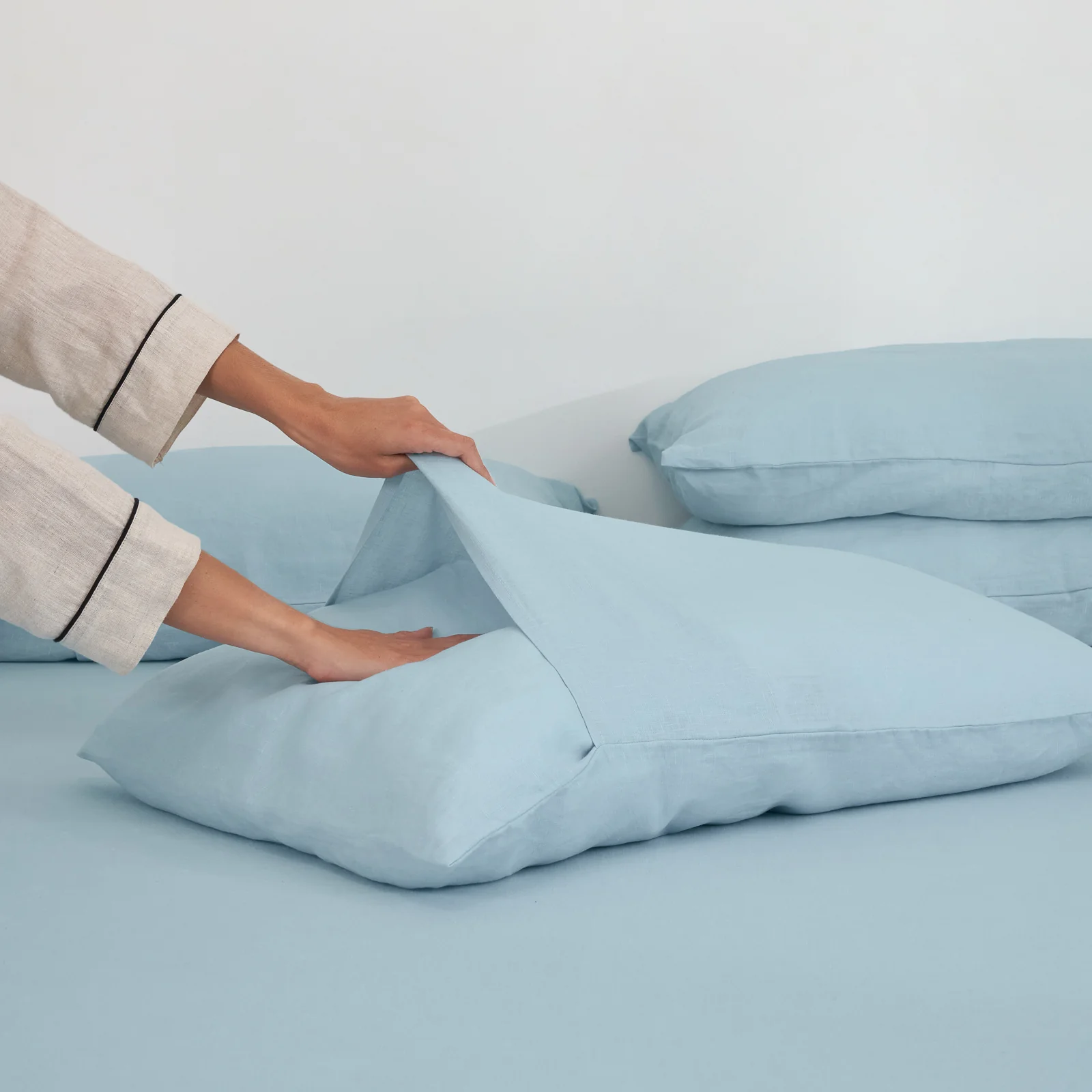 French Flax Linen Sheet Set in Sky Blue - Image 6