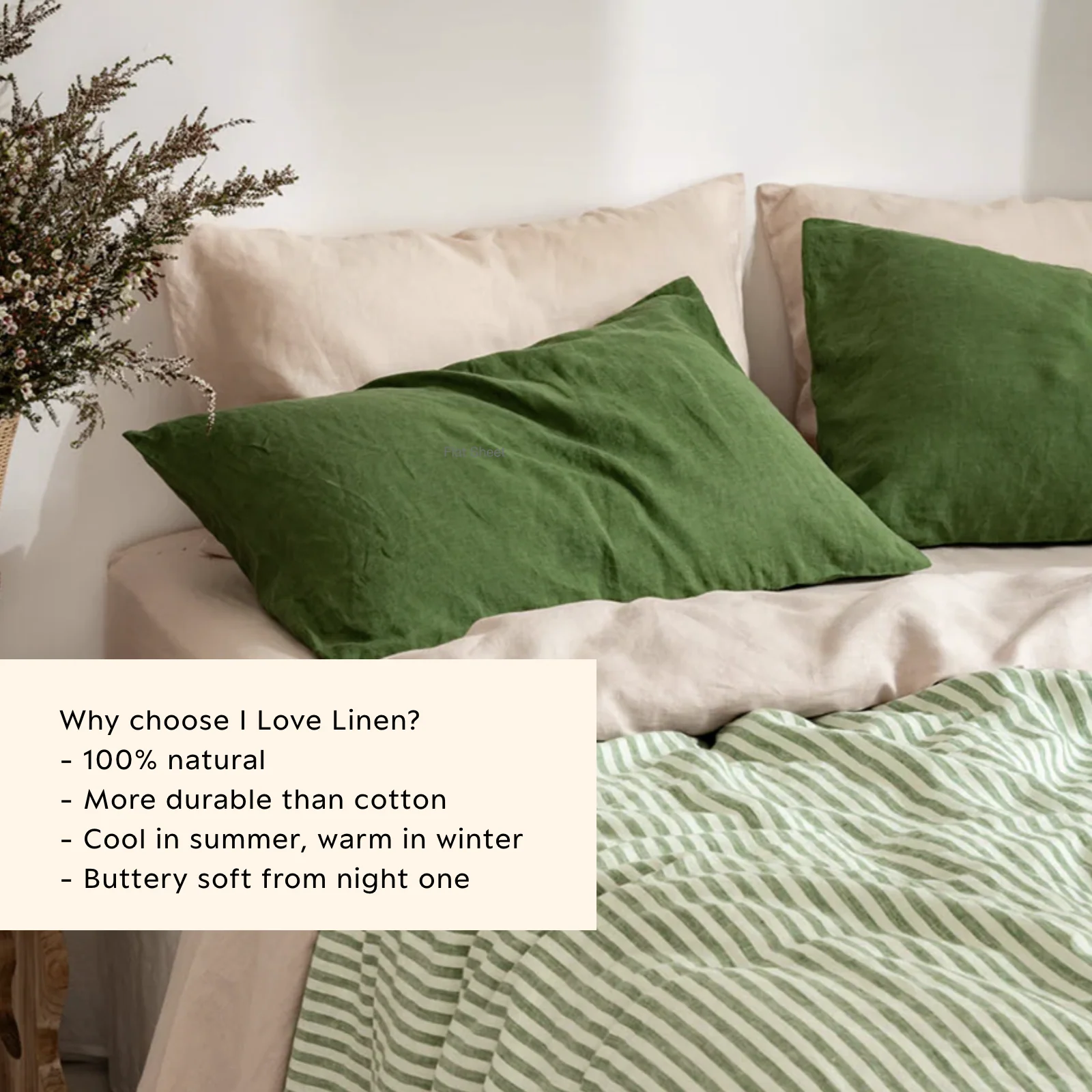 French Flax Linen Pillowcase Set in Ivy - Image 3