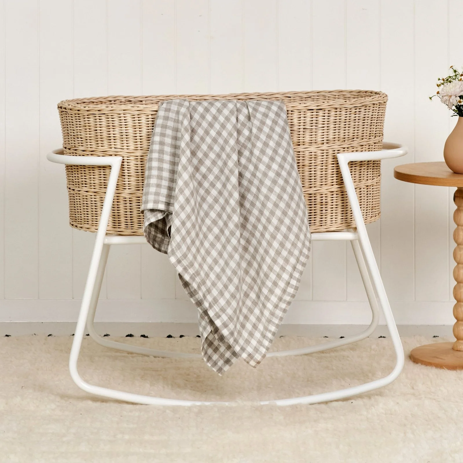 French Flax Linen Swaddle in Beige Gingham