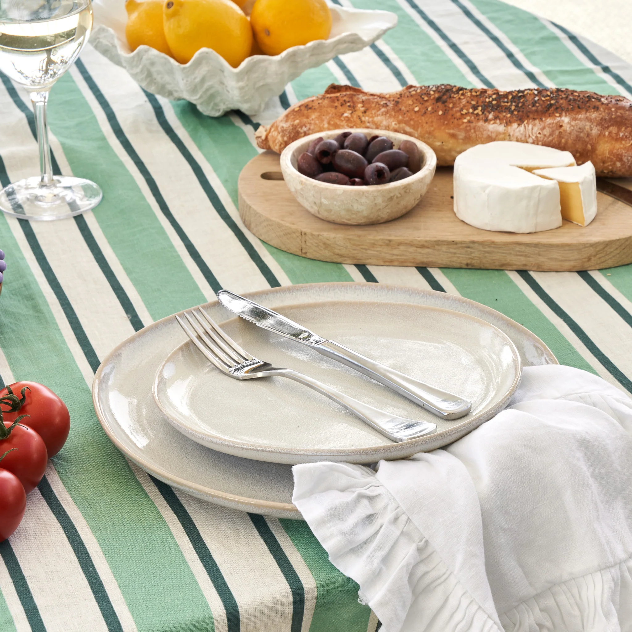French Flax Linen Table Cloth in Green Stripe - Image 11