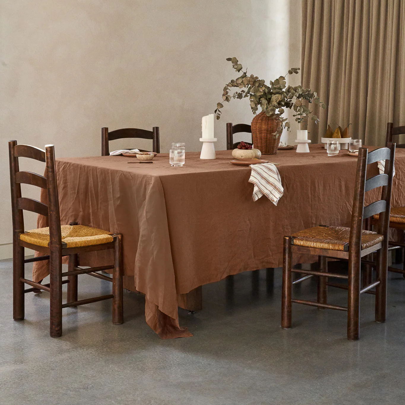 French Flax Linen Table Cloth in Hazelnut - Image 12
