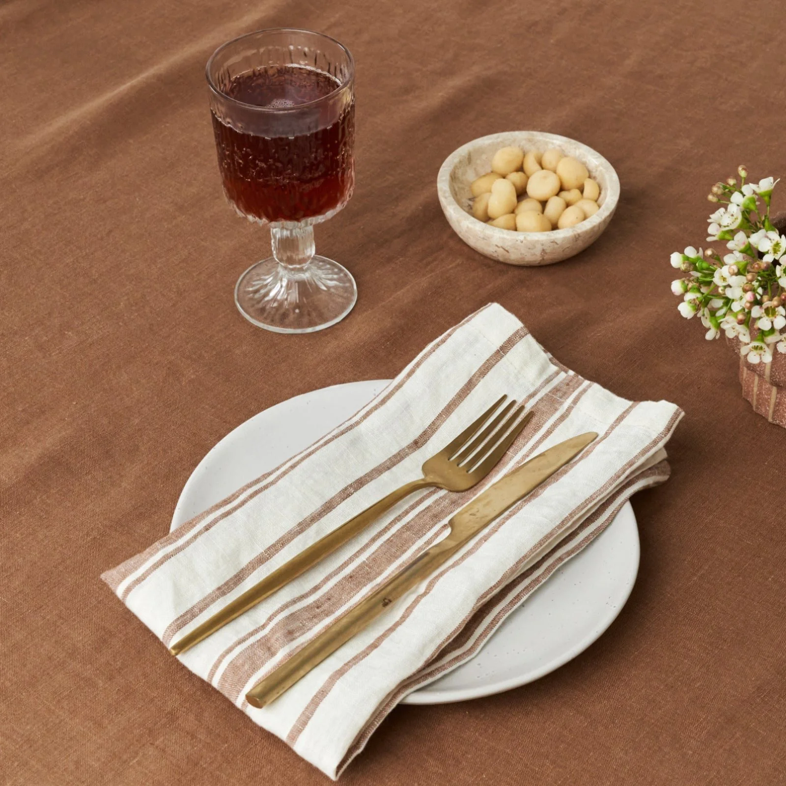 French Flax Linen Table Cloth in Hazelnut - Image 5