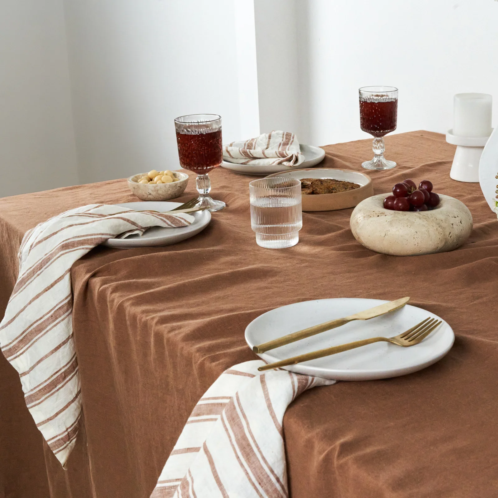 French Flax Linen Table Cloth in Hazelnut - Image 8