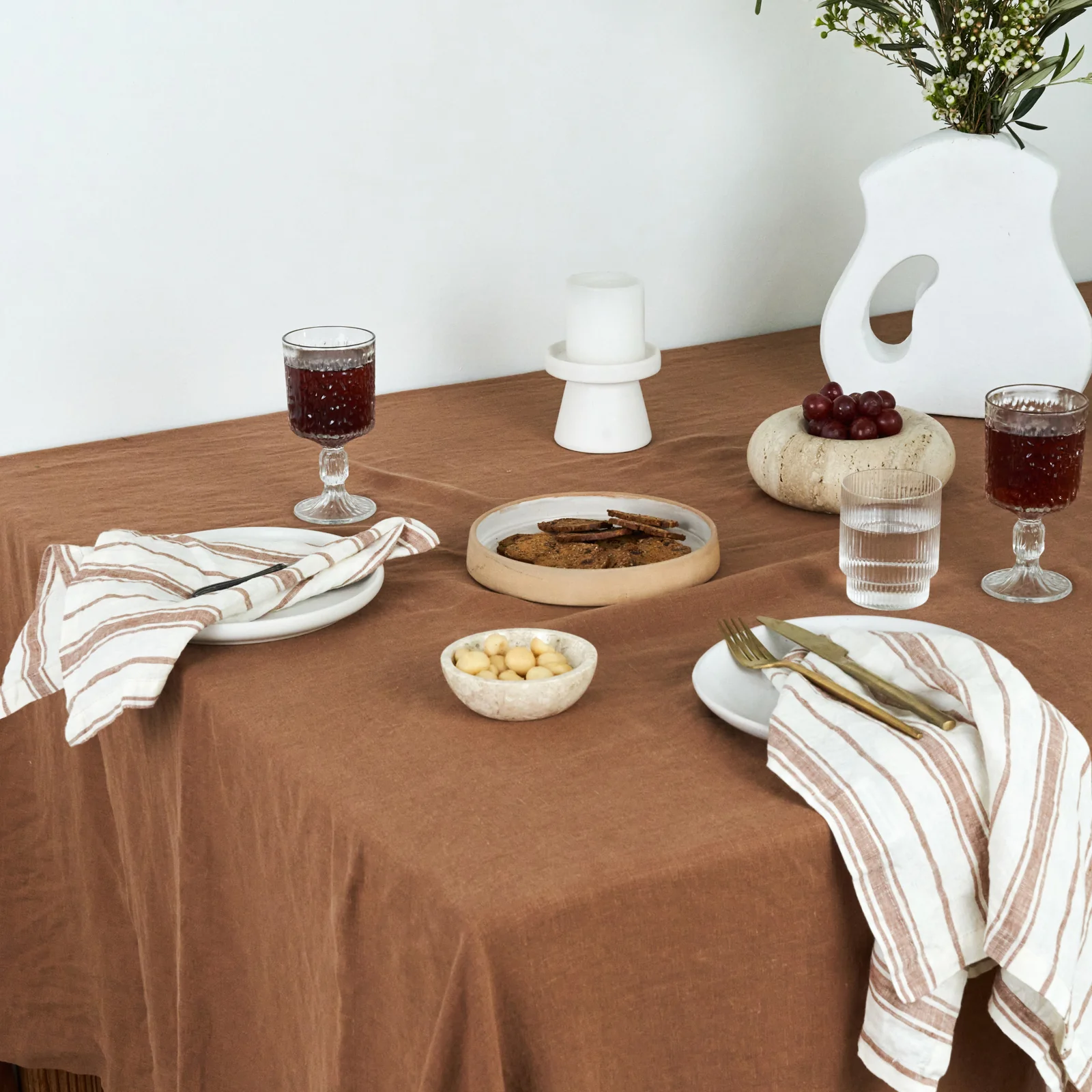 French Flax Linen Table Cloth in Hazelnut - Image 9