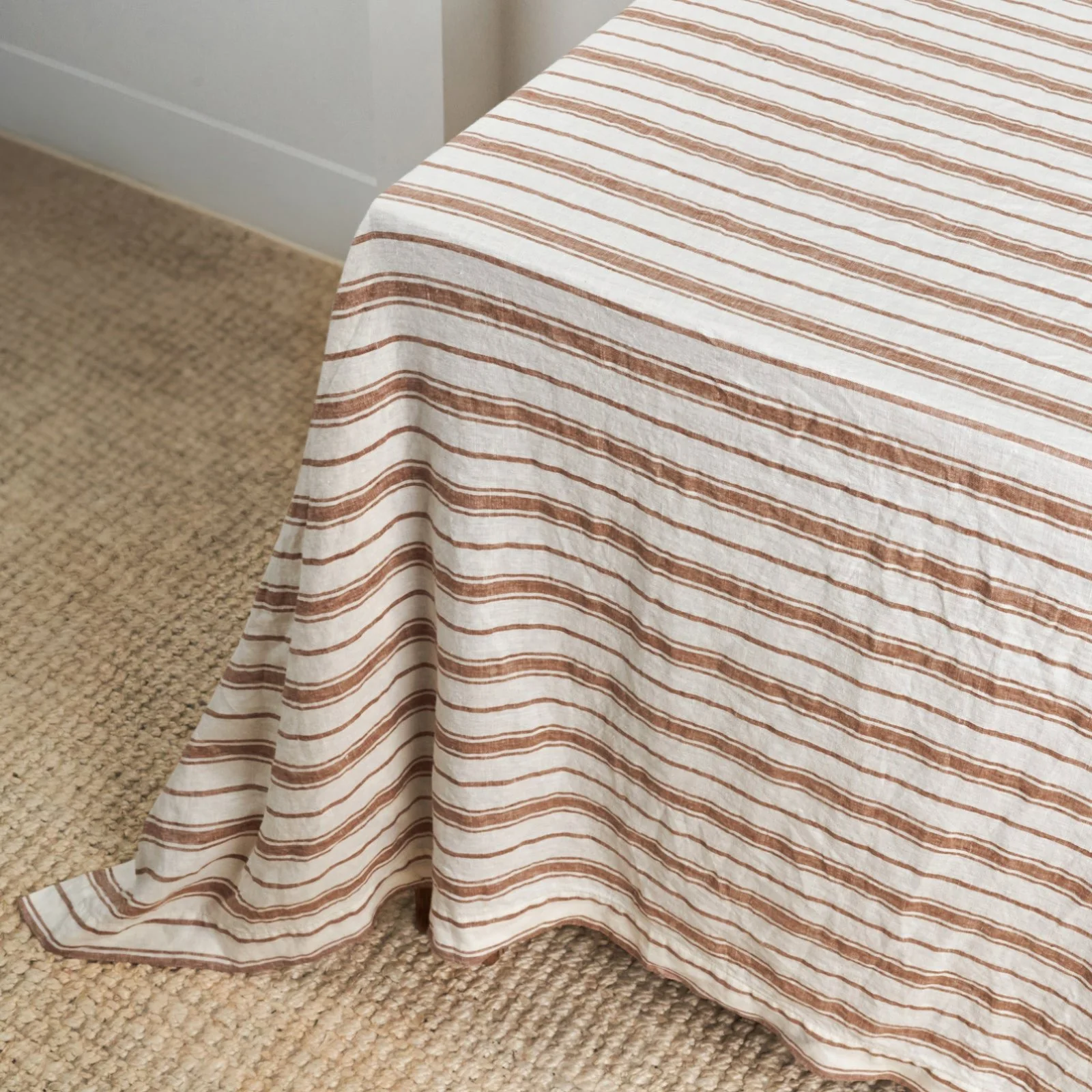 French Flax Linen Table Cloth in Hazelnut Stripe - Image 2