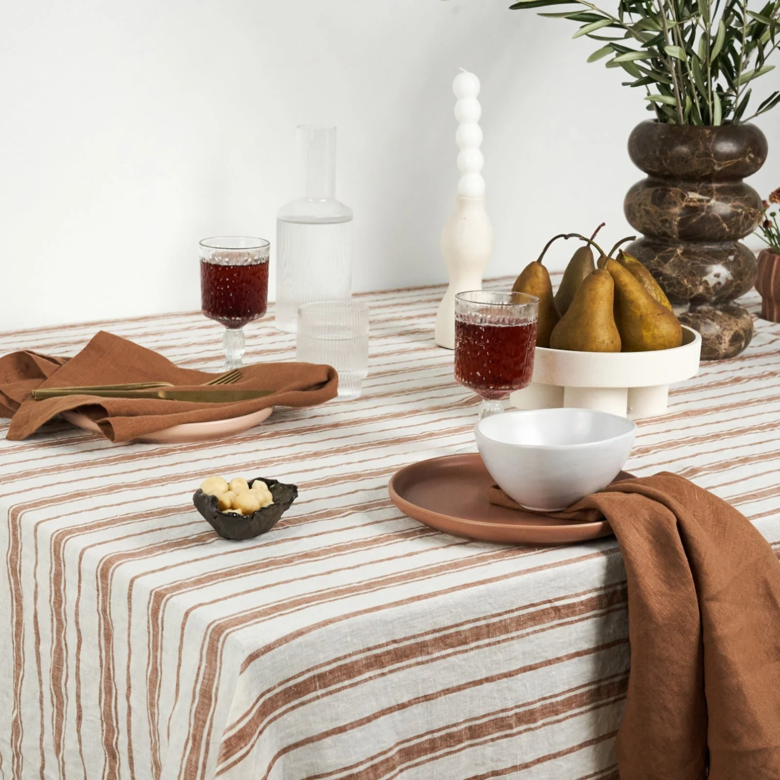 French Flax Linen Table Cloth in Hazelnut Stripe - Image 9