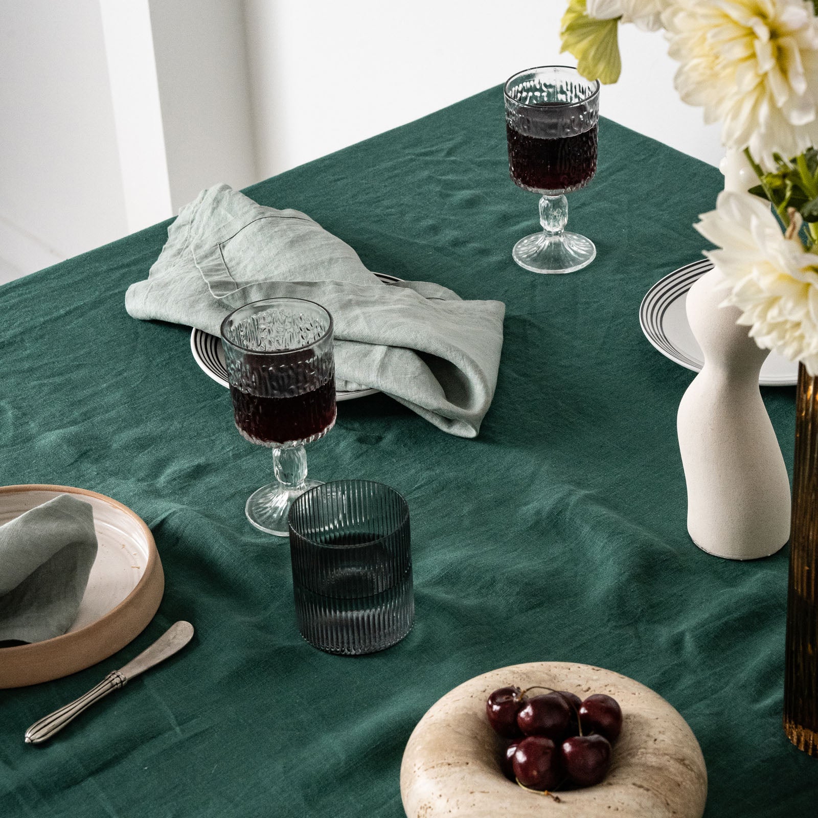 French Flax Linen Table Cloth in Jade - Image 2