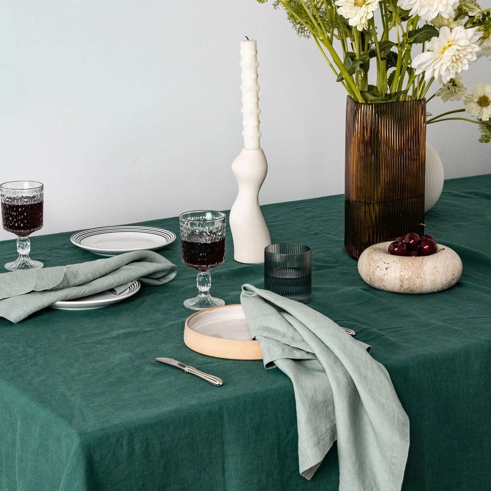 French Flax Linen Table Cloth in Jade - Image 4