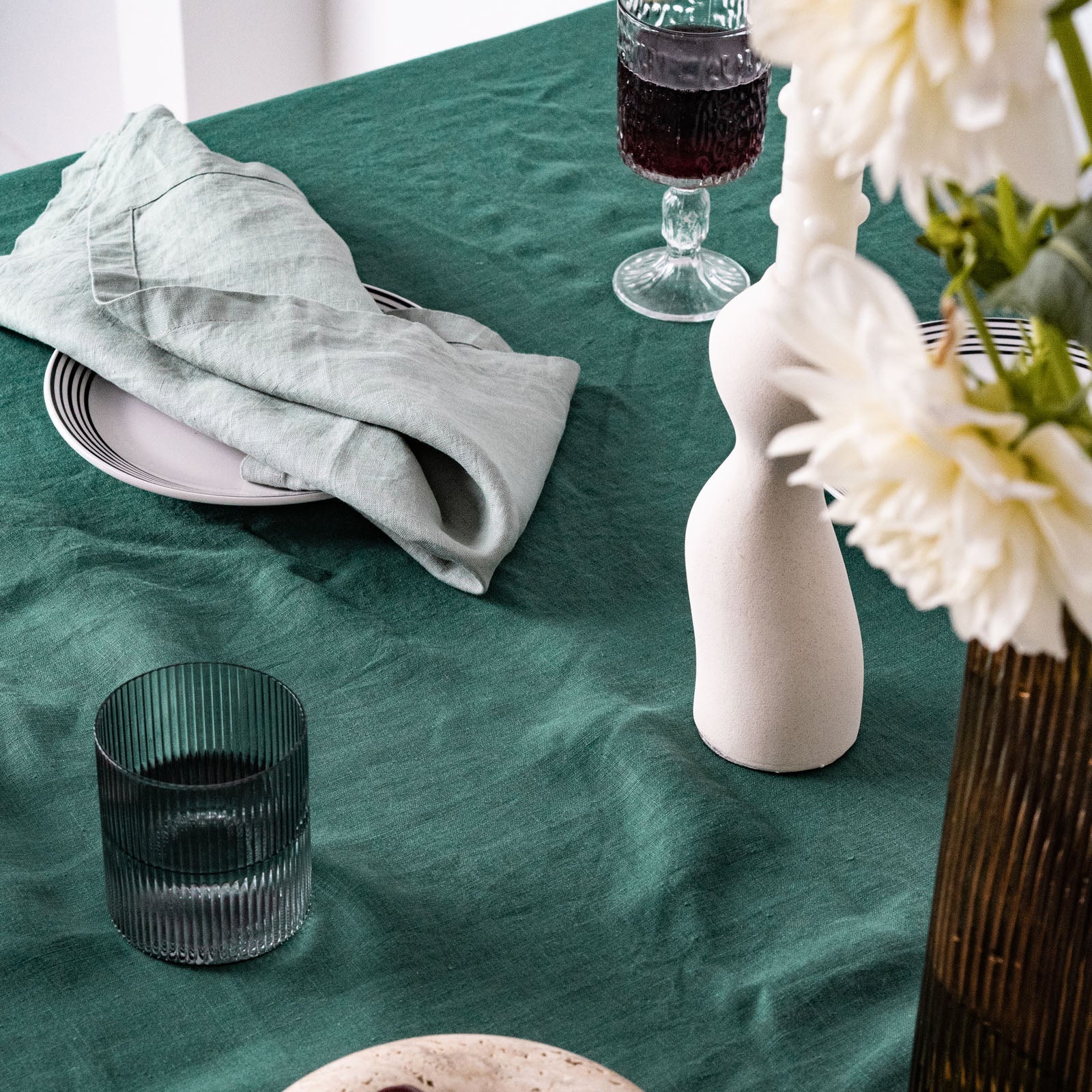 French Flax Linen Table Cloth in Jade - Image 5