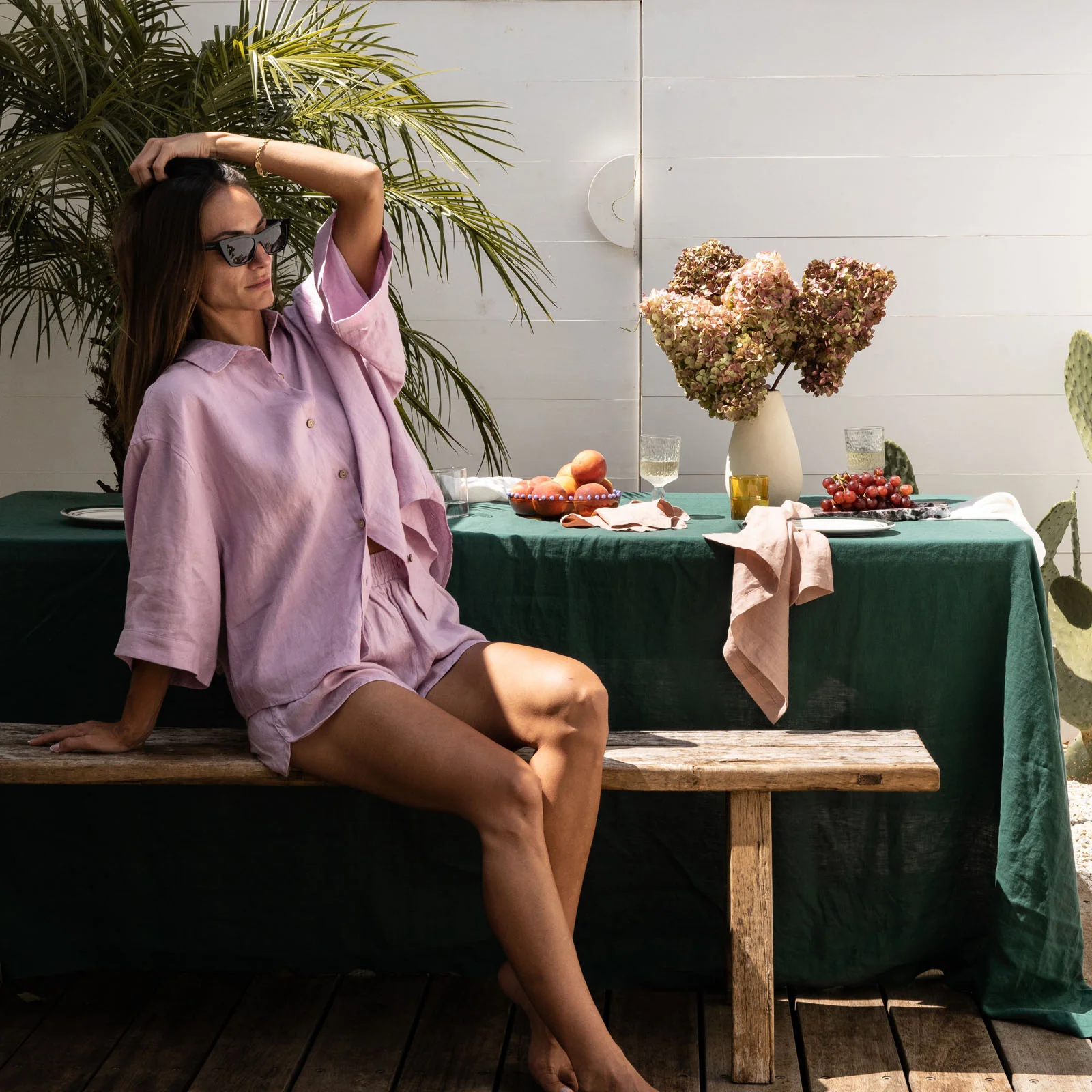 French Flax Linen Table Cloth in Jade - Image 8