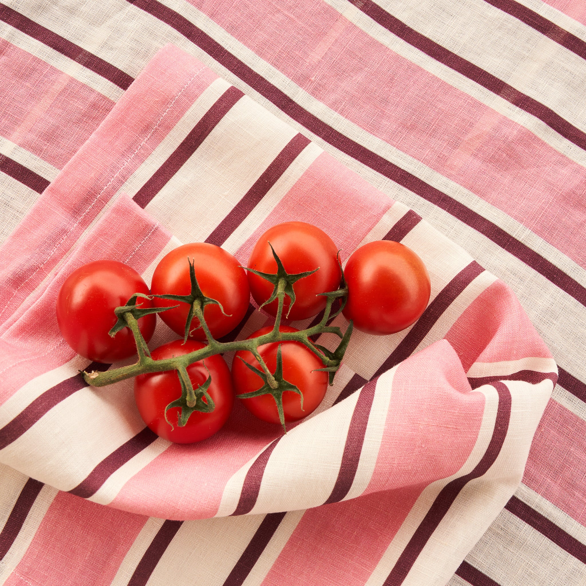 French Flax Linen Table Cloth in Pink Stripe - Image 10