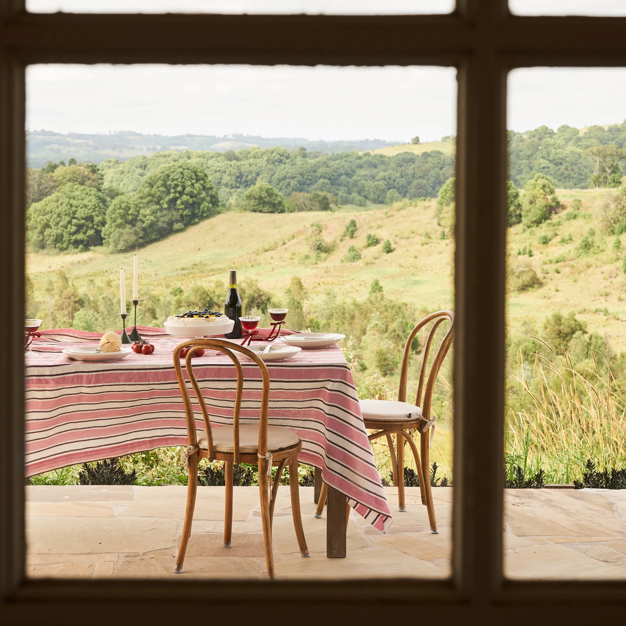 French Flax Linen Table Cloth in Pink Stripe - Image 11