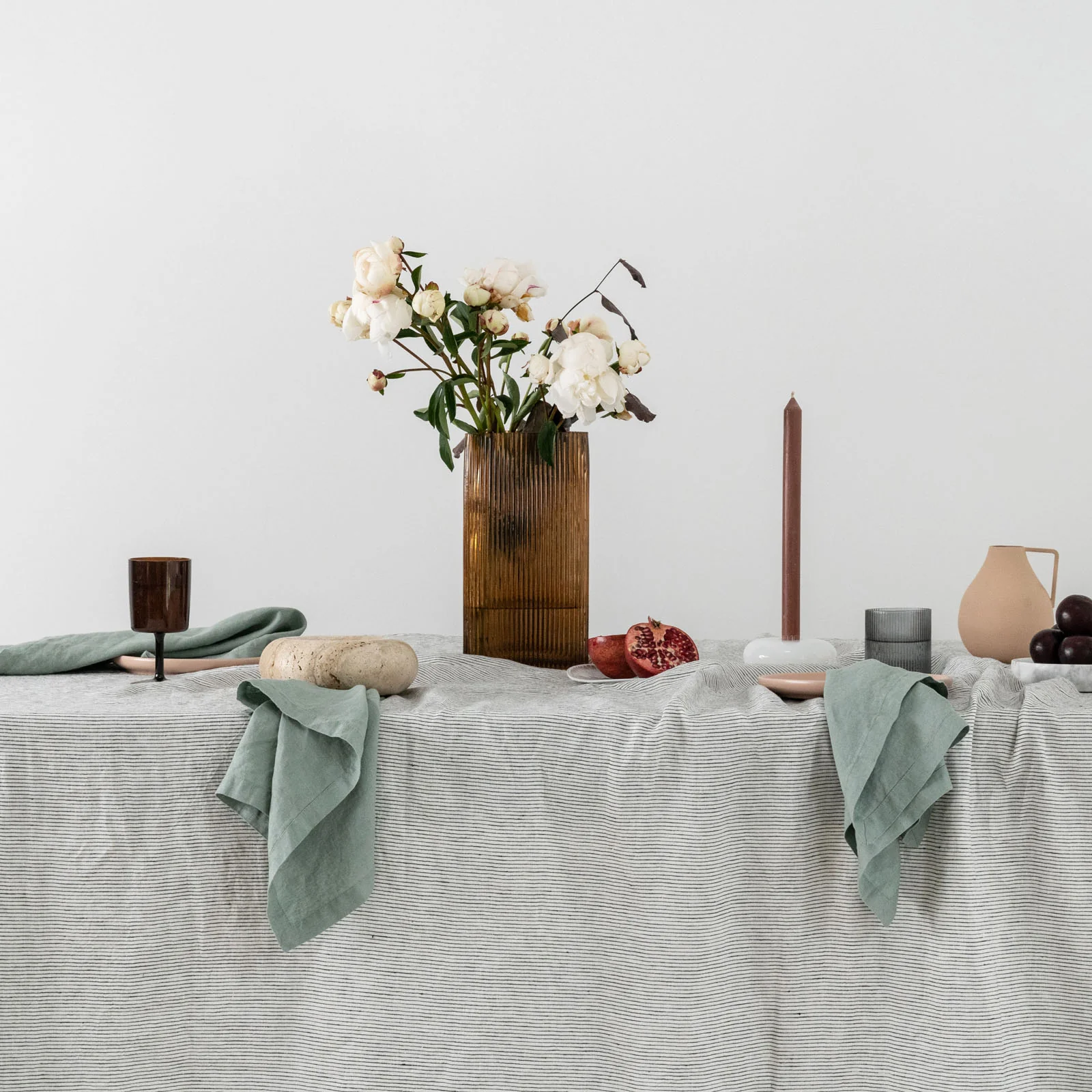 French Flax Linen Table Cloth in Pinstripe - Image 3