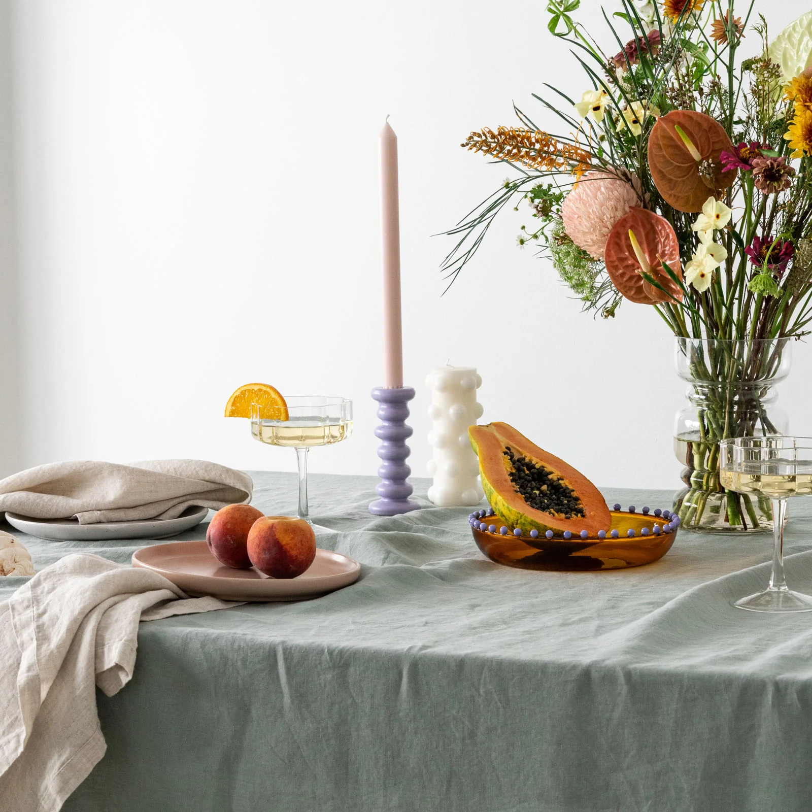 French Flax Linen Table Cloth in Sage - Image 4